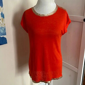 Michael Michael Kors Orange and Gold T-Shirt - Size M